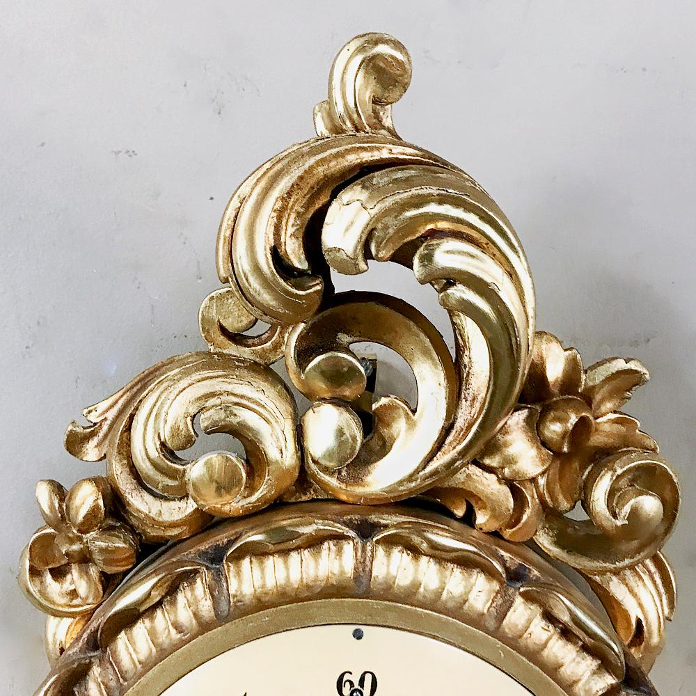 Antique Swedish Louis XV Giltwood Wall Clock, Cartel 2