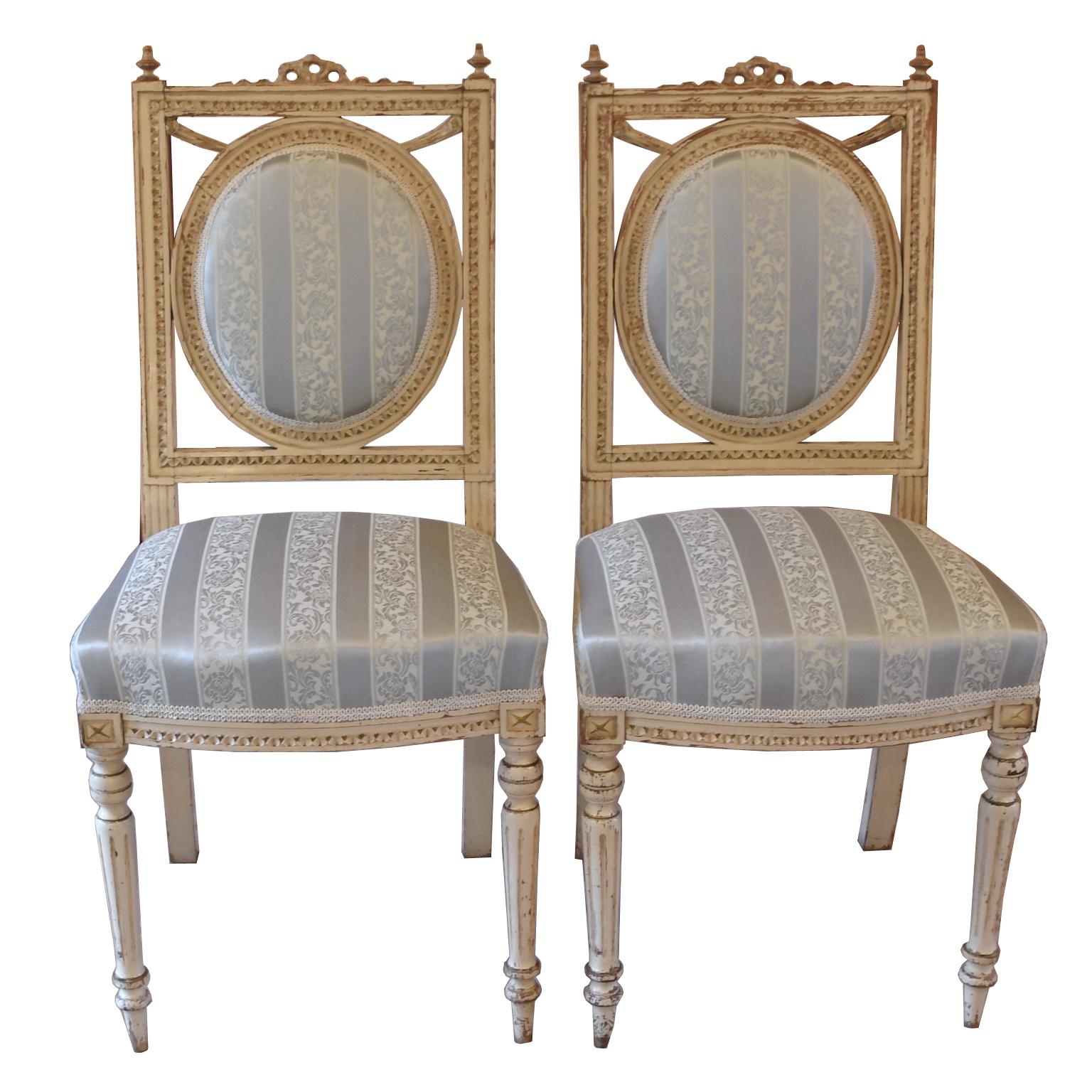 Upholstery Antique Swedish Louis XVI Style Grey-Painted Suite with Settee, Chairs & Table For Sale