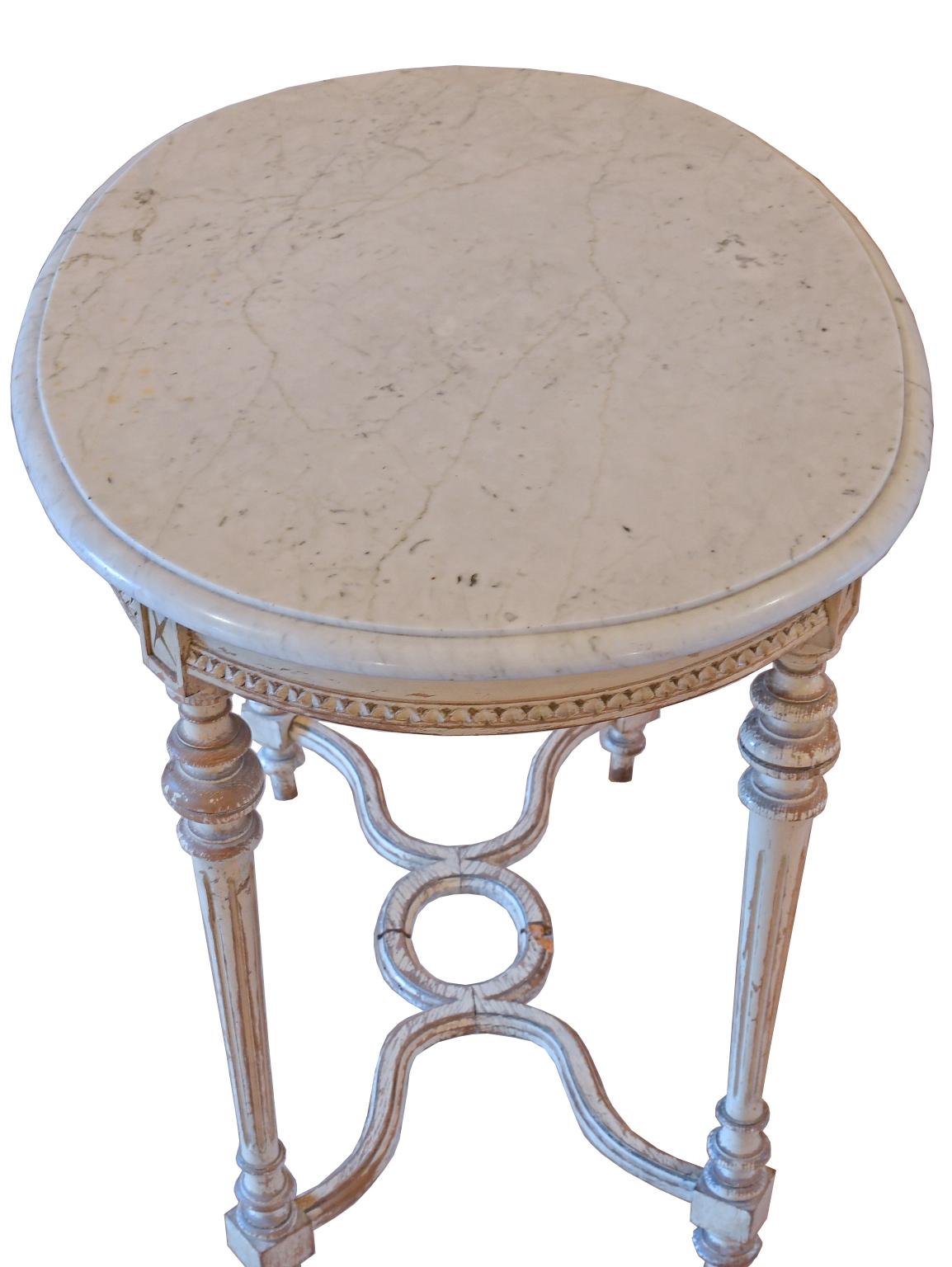 Antique Swedish Louis XVI Style Oval Salon/ Center Table w/ Grey Paint & Marble 5