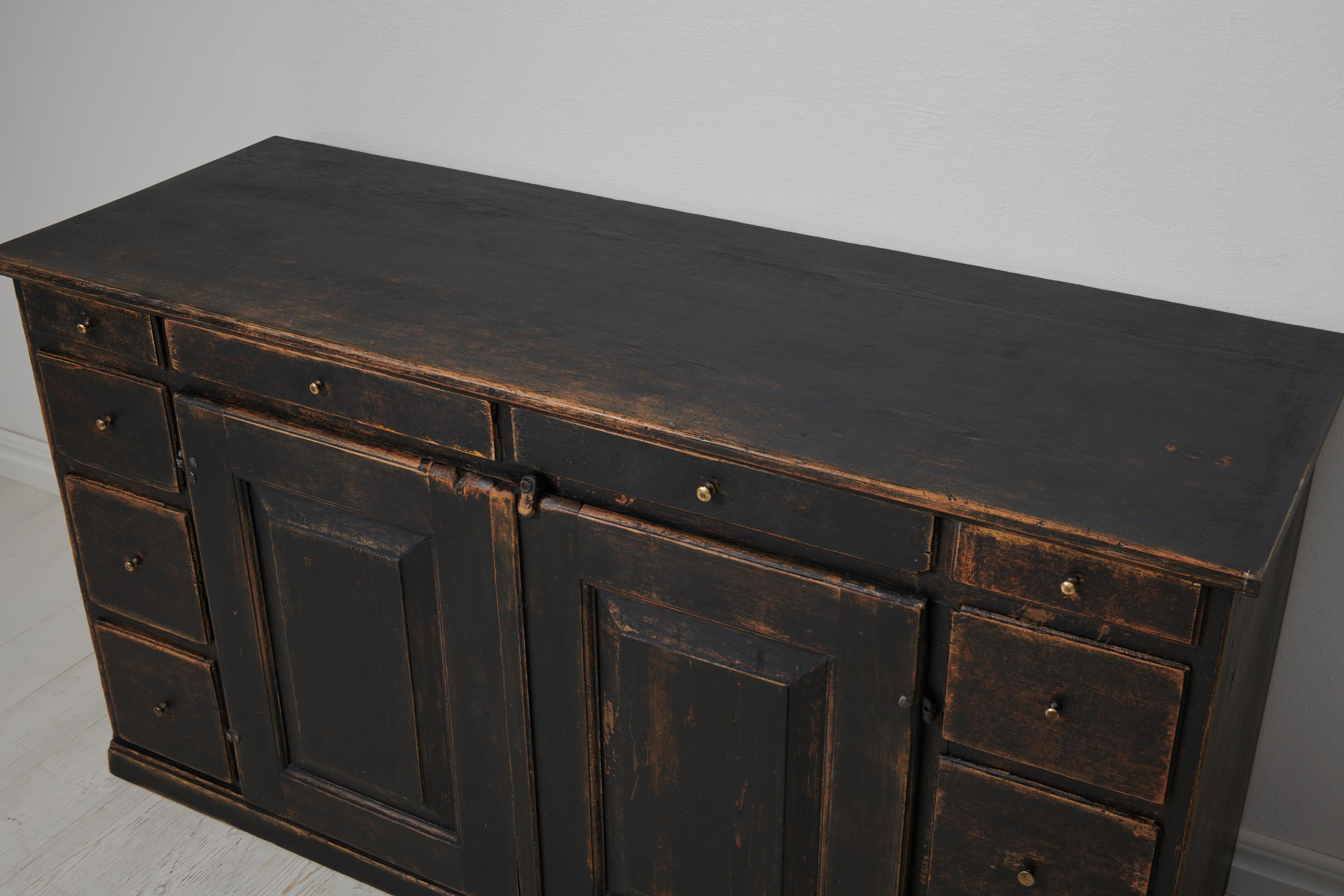 Antique Swedish Low and Wide Country Black Sideboard  1