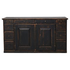 Antique Swedish Low and Wide Country Black Sideboard 