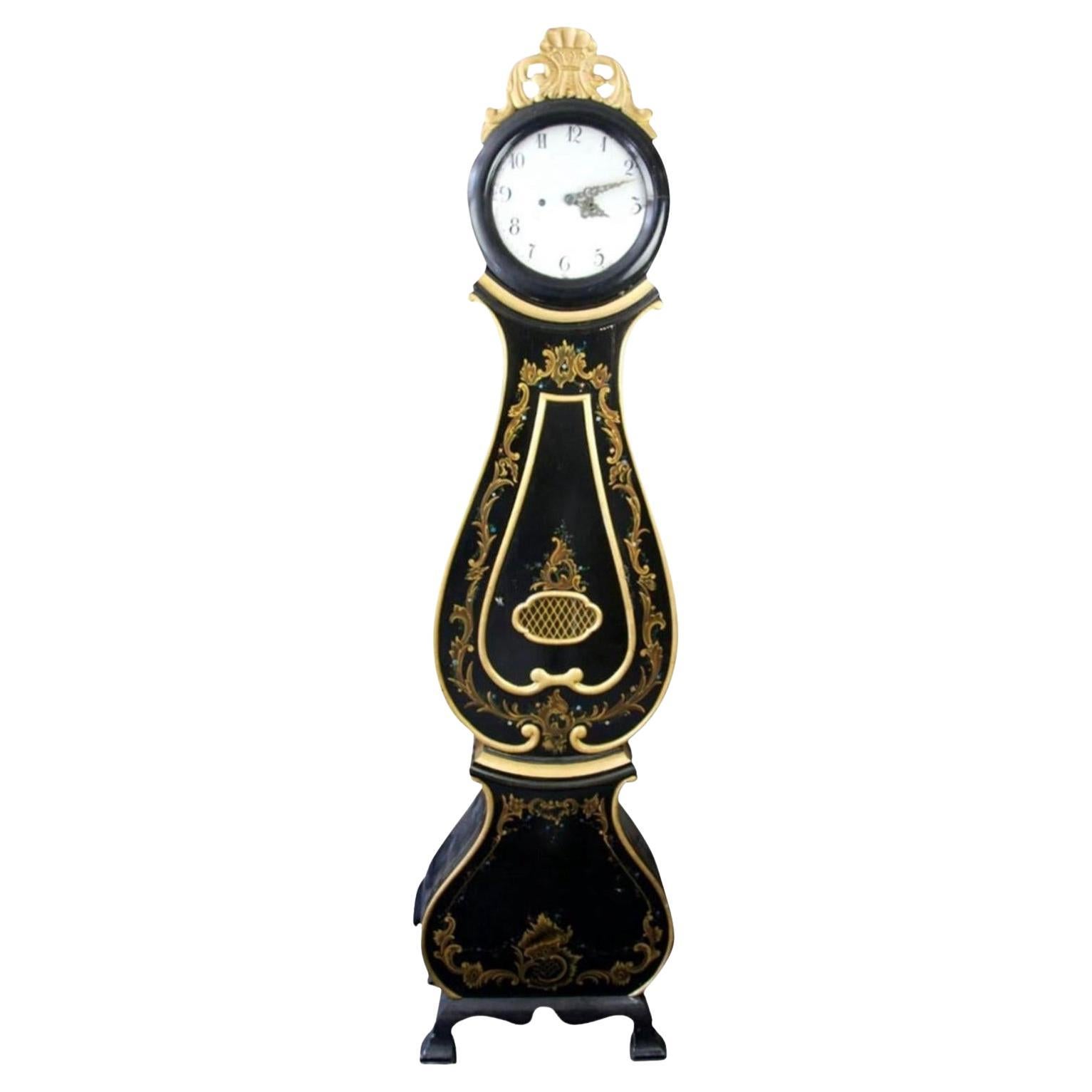 Antique Swedish Mora Clock Black 1800s Highly Decorative Gilt Trompe L
Oeil For Sale
