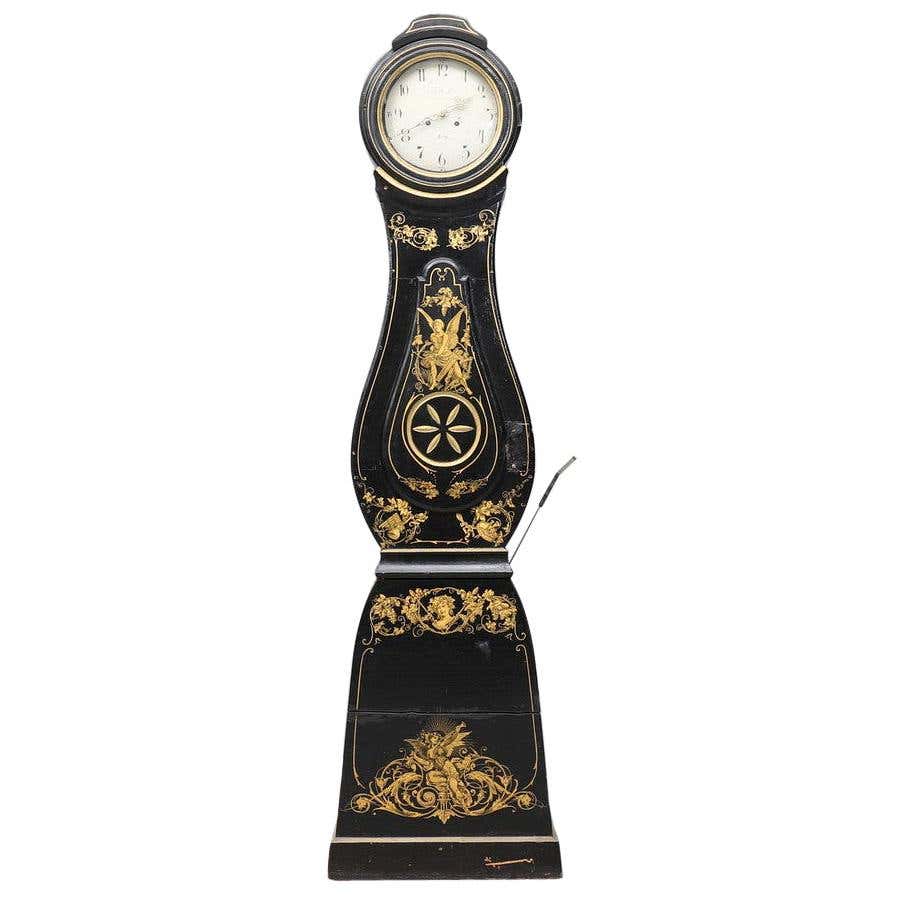 19th C. Swedish Straight Body Floor Clock with Beautiful, Original ...