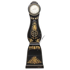 Antique Swedish Mora Clock Black Gold Angel Motif Early 1800s Hand Painted