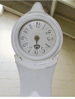 Antique Swedish Mora Clock Early 1800s Single Hand Grey White 212cm Gustavian