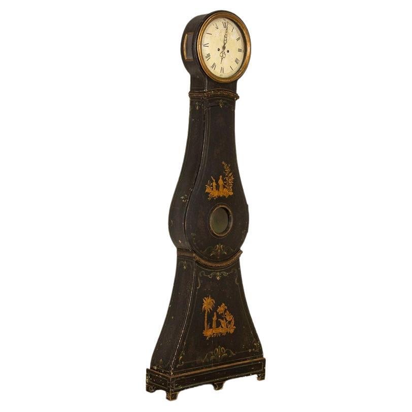 Antique Swedish Mora Clock with Original Black Paint, circa 1800-1840
