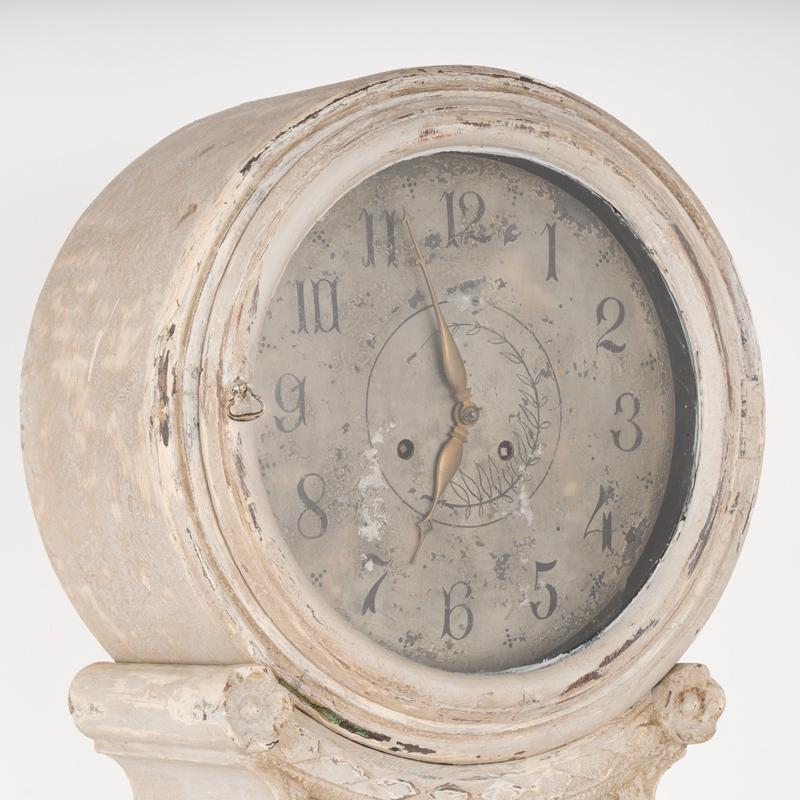 Wood Antique Swedish Mora Grandfather Clock Painted Gray, circa 1820-40