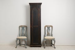 Antique Swedish Narrow and Tall Cabinet with Shelves and Distressed Black Paint