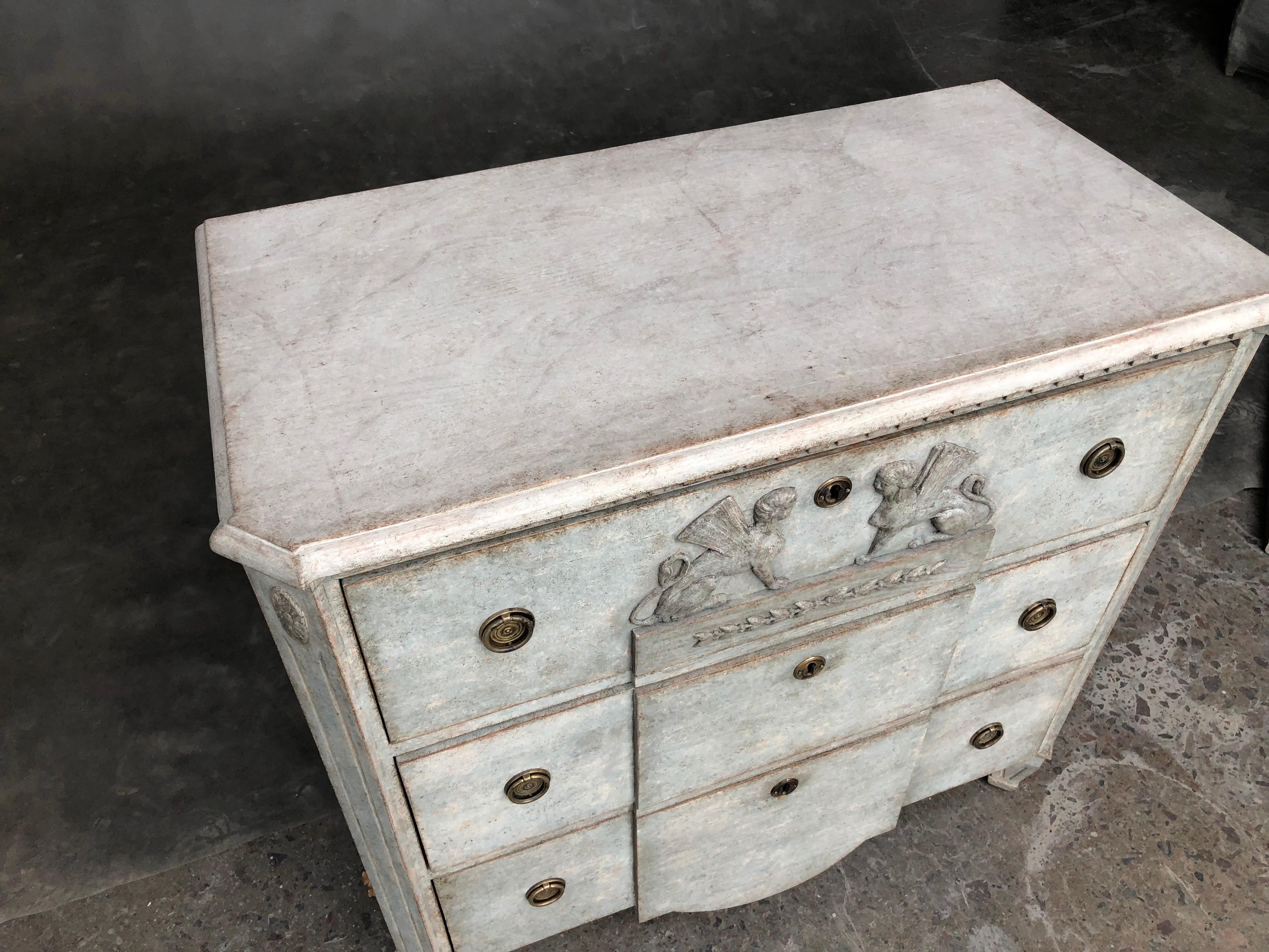 Hand-Painted Antique Swedish Neoclassical Chest of Drawers, Mid-19th Century For Sale