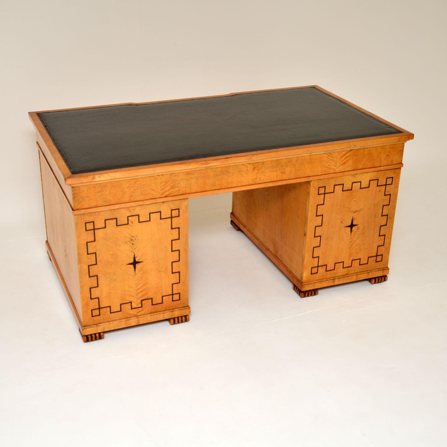 Leather Antique Swedish Neoclassical Satin Birch Desk For Sale