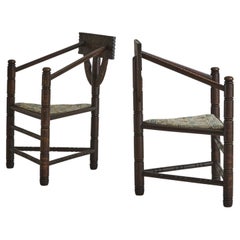 Antique Swedish Oak Corner Chair - 2 Available