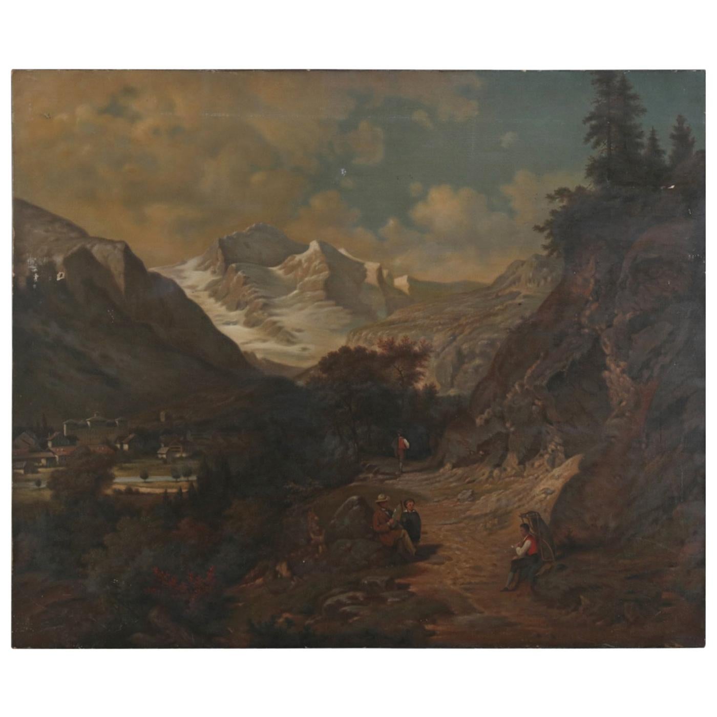 Antique Swedish Oil on Canvas Painting, Mountain Trail, Signed Erdmann