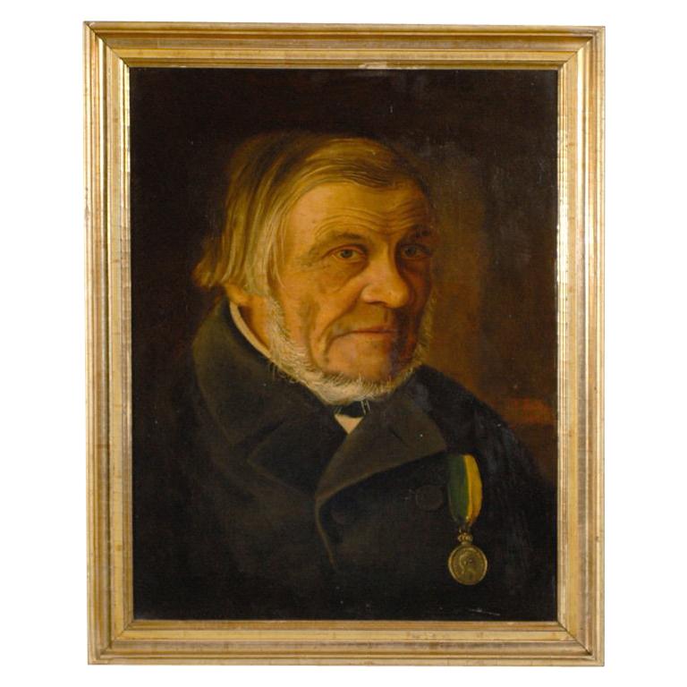 Antico ritratto a olio svedese di un gentiluomo