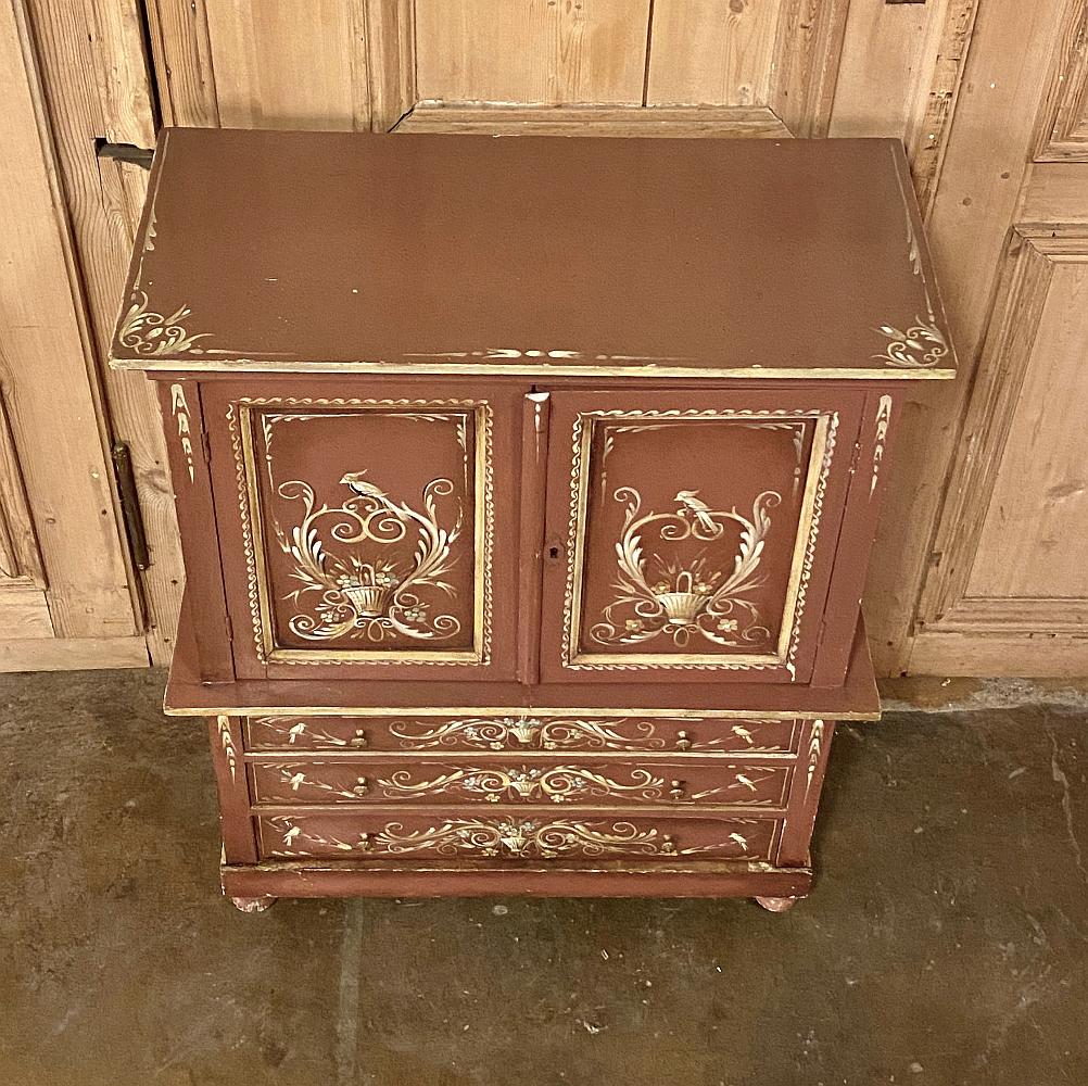 Hand-Painted Antique Swedish Painted Commode, Cabinet