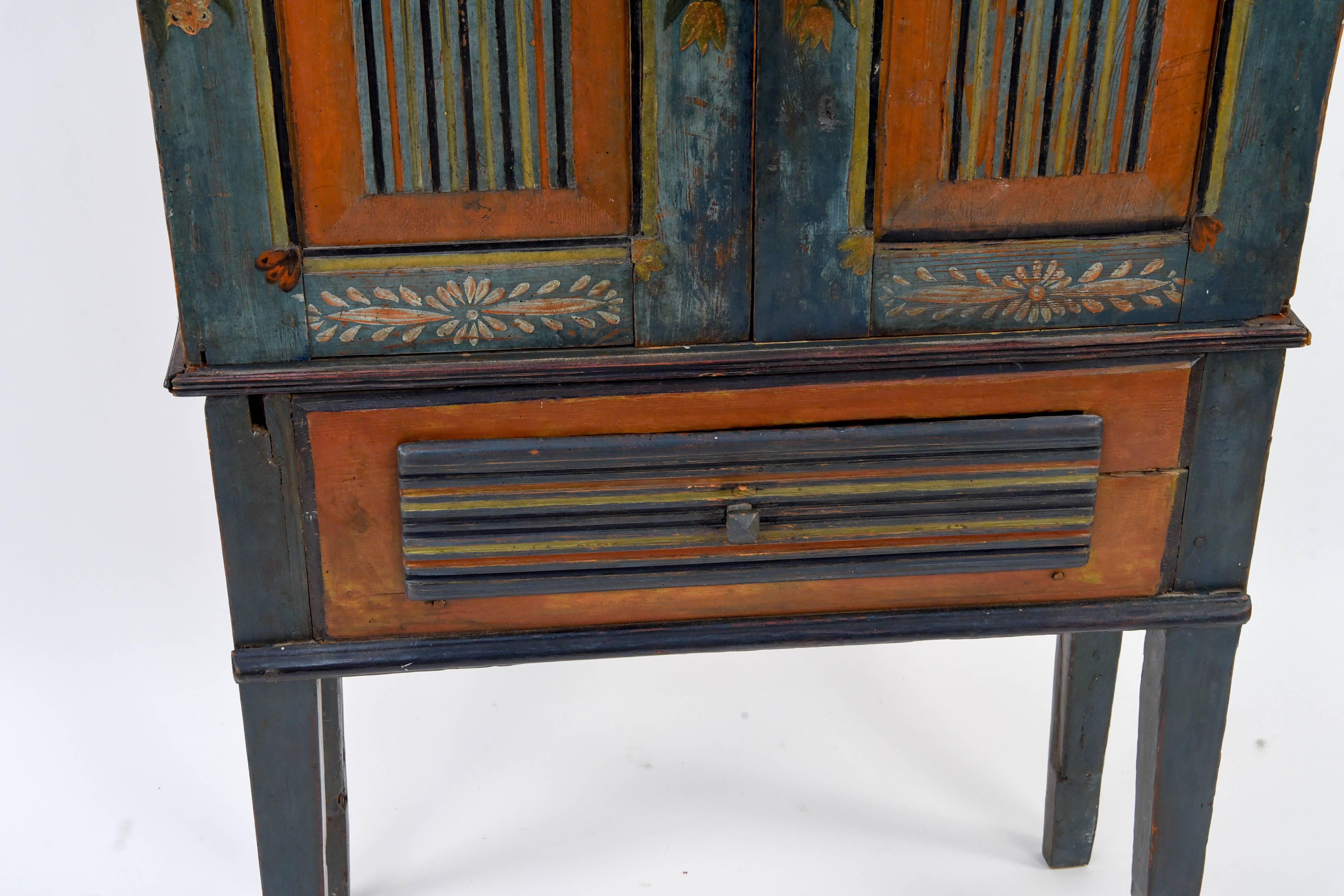 Antique Swedish Painted Cupboard, circa 1837 In Distressed Condition In Norwalk, CT