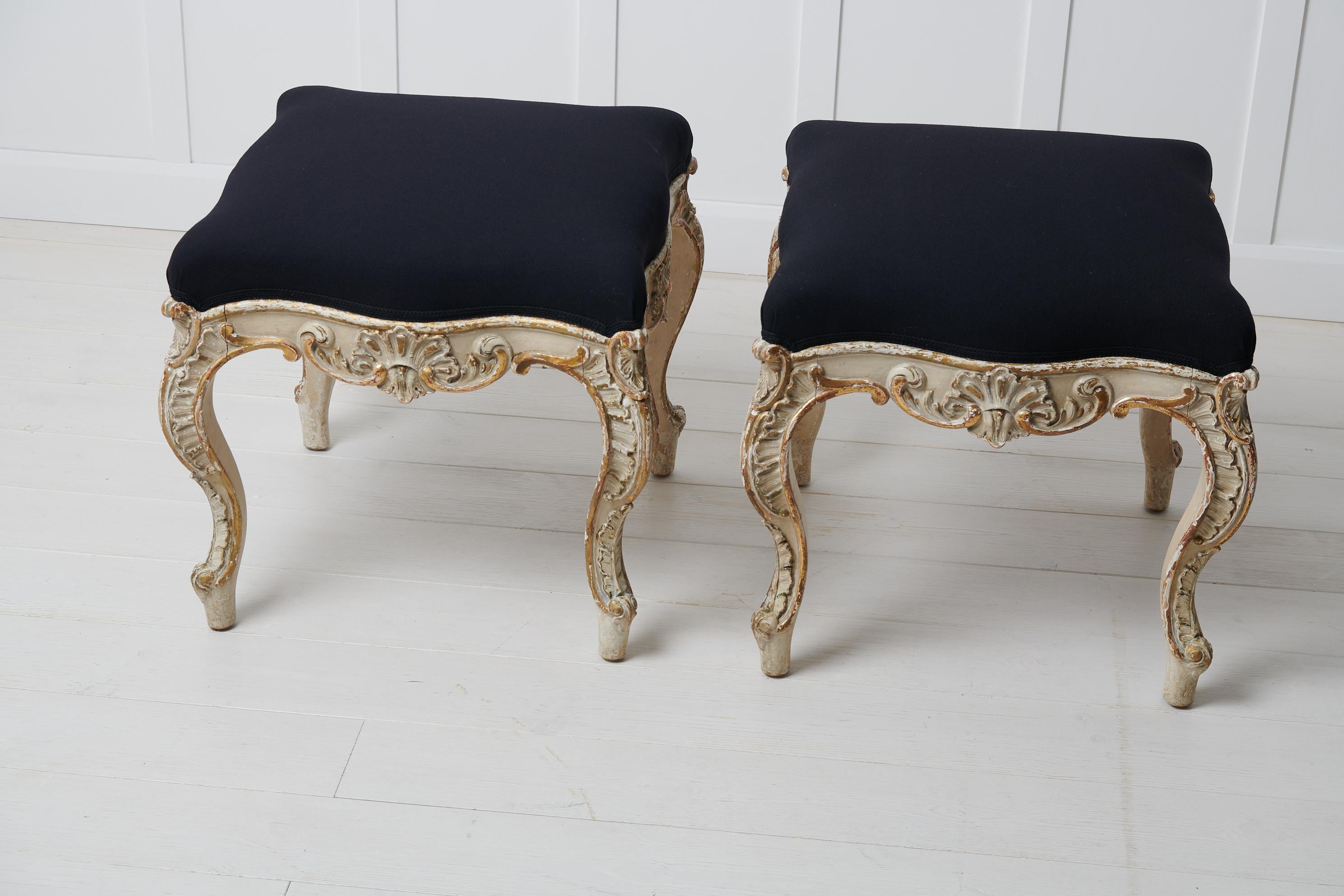 19th Century Antique Swedish Pair of Large Rococo Style Footstools For Sale