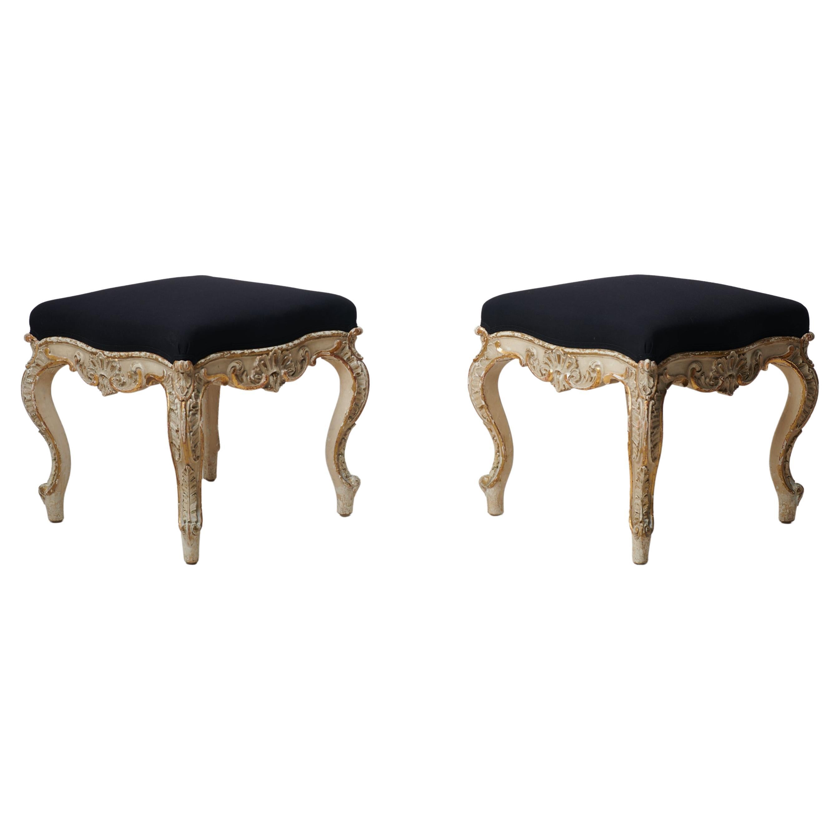 Antique Swedish Pair of Large Rococo Style Footstools For Sale