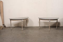 Antique Swedish Pair of Larger Sized Painted Demi-Lune Tables
