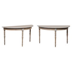 Antique Swedish Pair of Larger Sized Painted Demi-Lune Tables