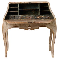 Antique Swedish Period Rococo Secretary Desk with Drawers and Original Hardware