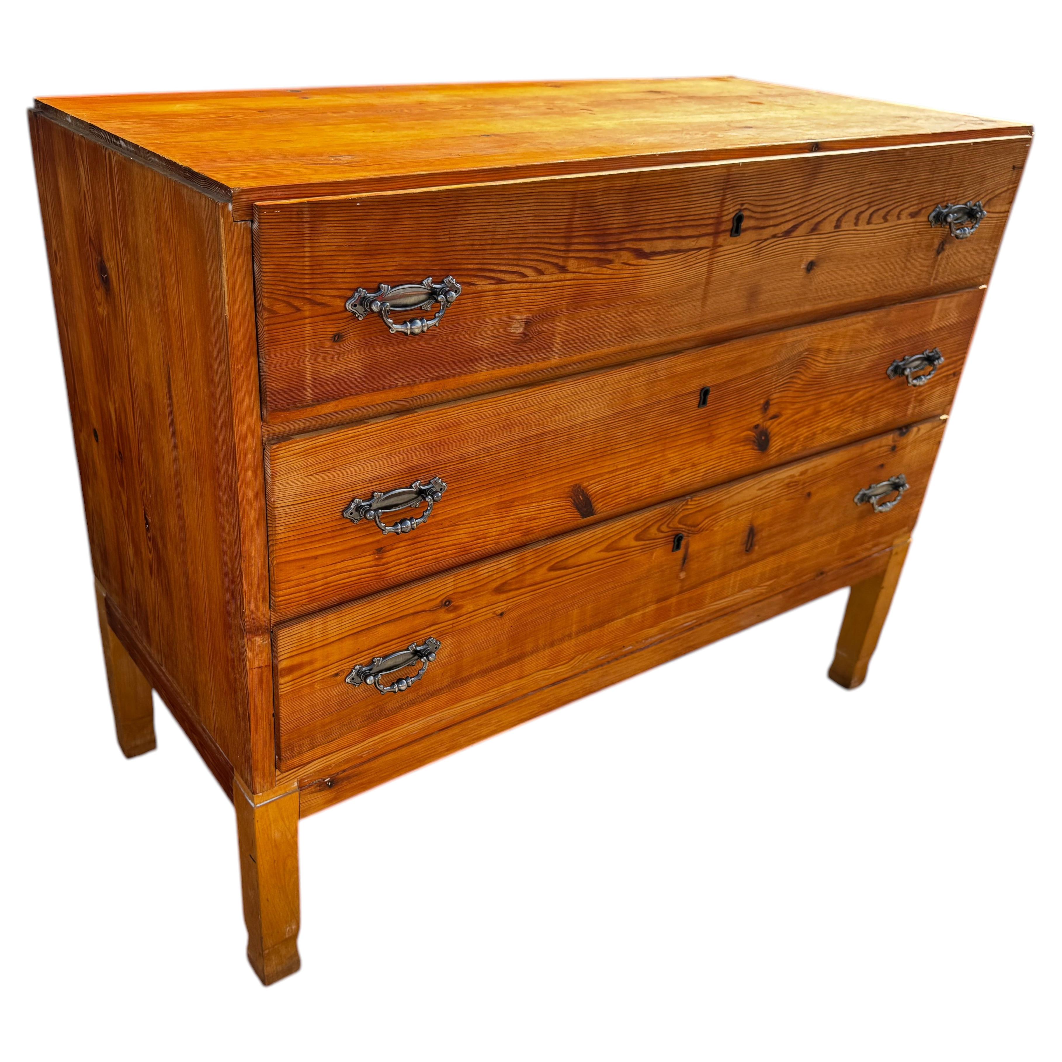 Antique Swedish Pine 3 Drawer Chest