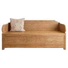 Antique Swedish Pine Bench with Storage