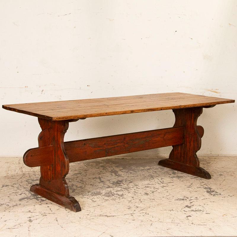 Antique Swedish Pine Farm Table Trestle Table In Good Condition In Round Top, TX