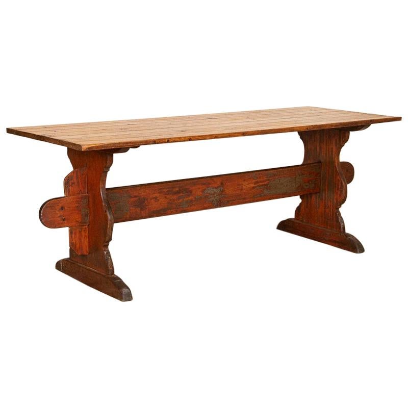 Antique Swedish Pine Farm Table Trestle Table