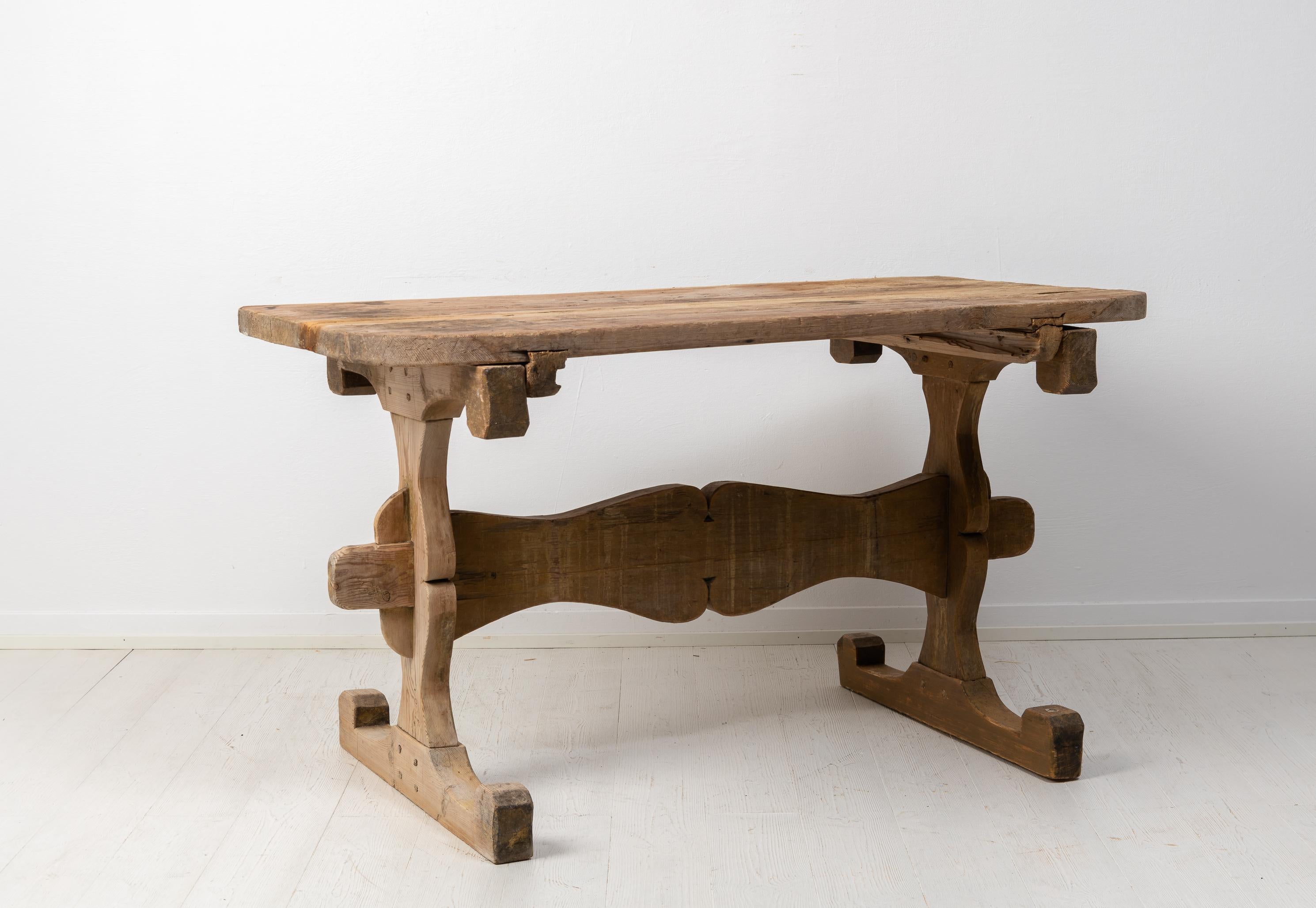 Hand-Crafted Antique Swedish Pine Folk Art Trestle Table