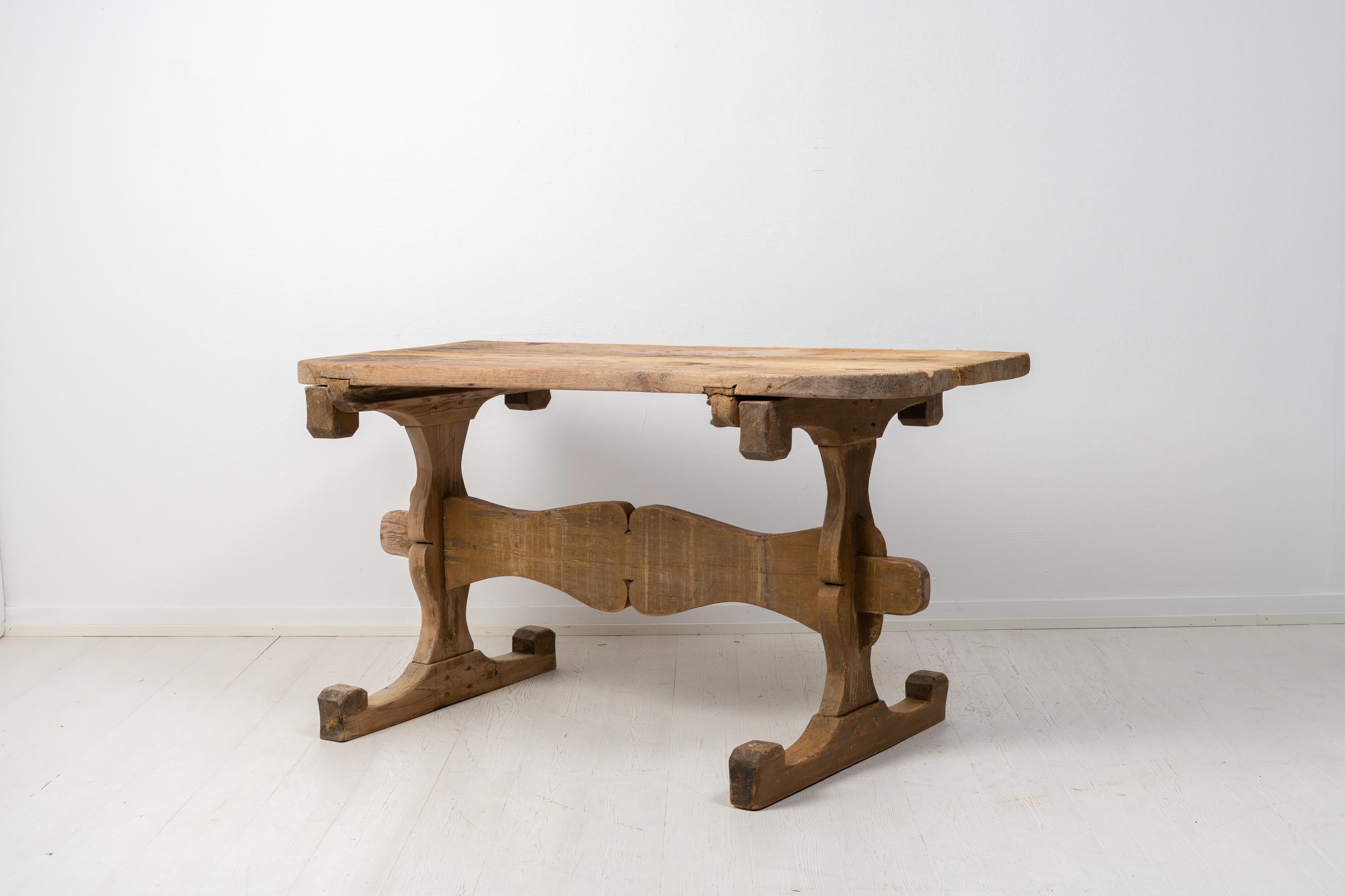 18th Century Antique Swedish Pine Folk Art Trestle Table