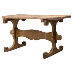 Antique Swedish Pine Folk Art Trestle Table