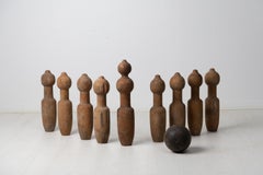 Antique Swedish Pine Ninepins Bowling Set