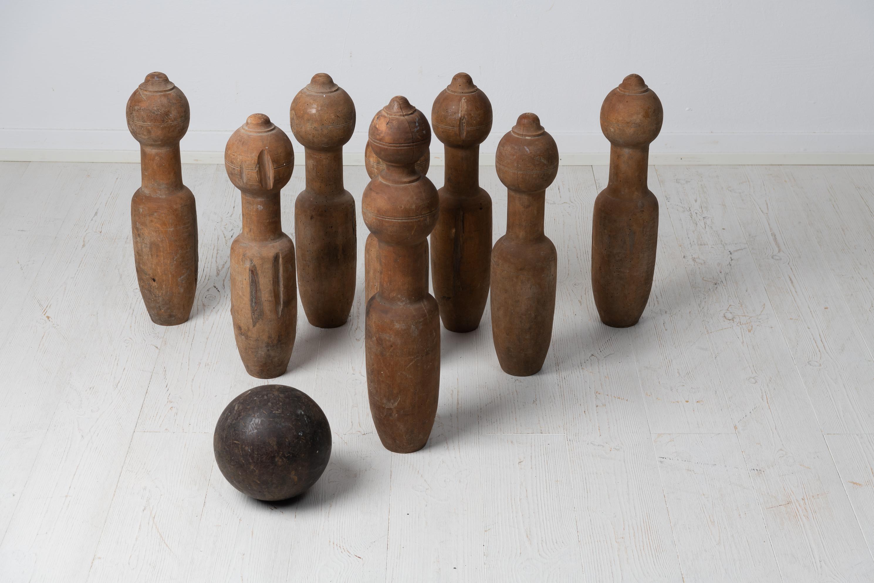 Country Antique Swedish Pine Ninepins Bowling Set For Sale