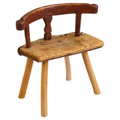 Antique 18th Century Swedish Primitive Milking Stool – Hand-Carved
