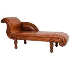 Antique Swedish Regency Leather and Walnut Chaise Longue