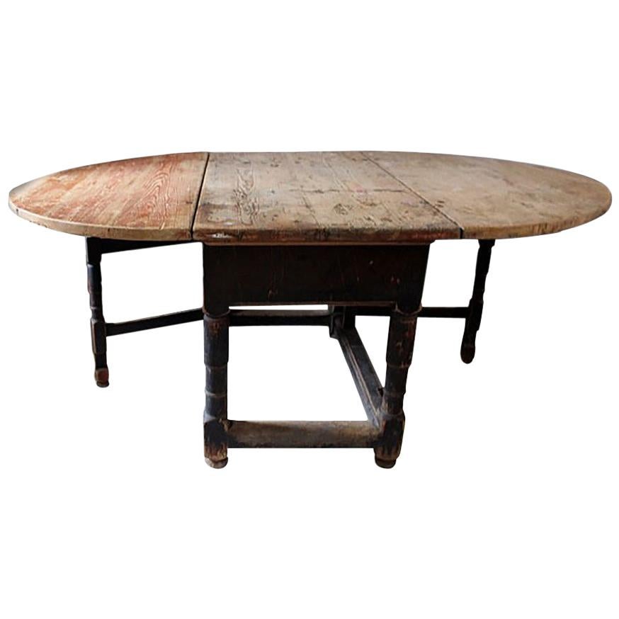 Antique Swedish Rococo Drop-Leaf Table