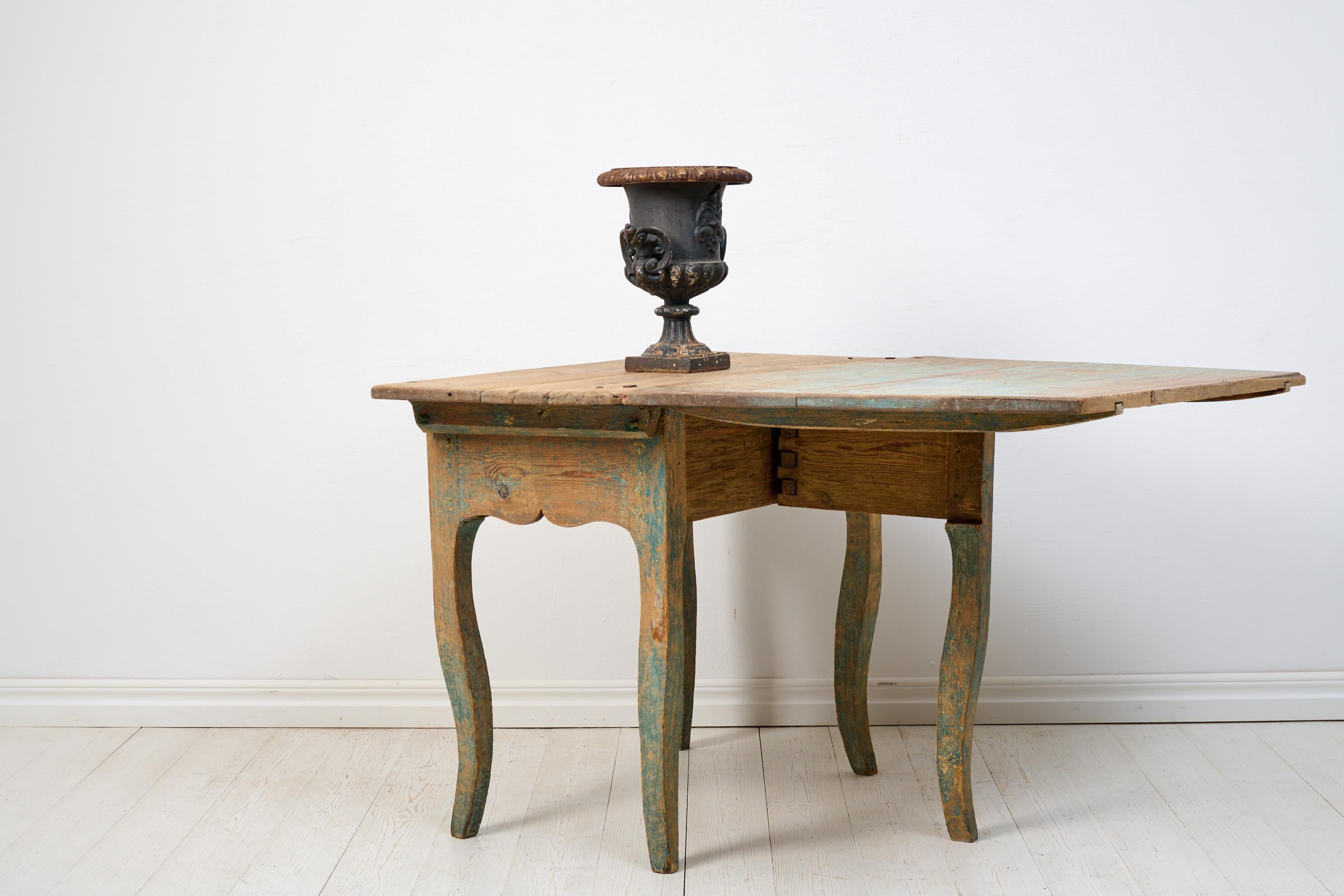 Hand-Crafted Antique Swedish Rococo Rustic Charming Pine Drop-Leaf Table For Sale