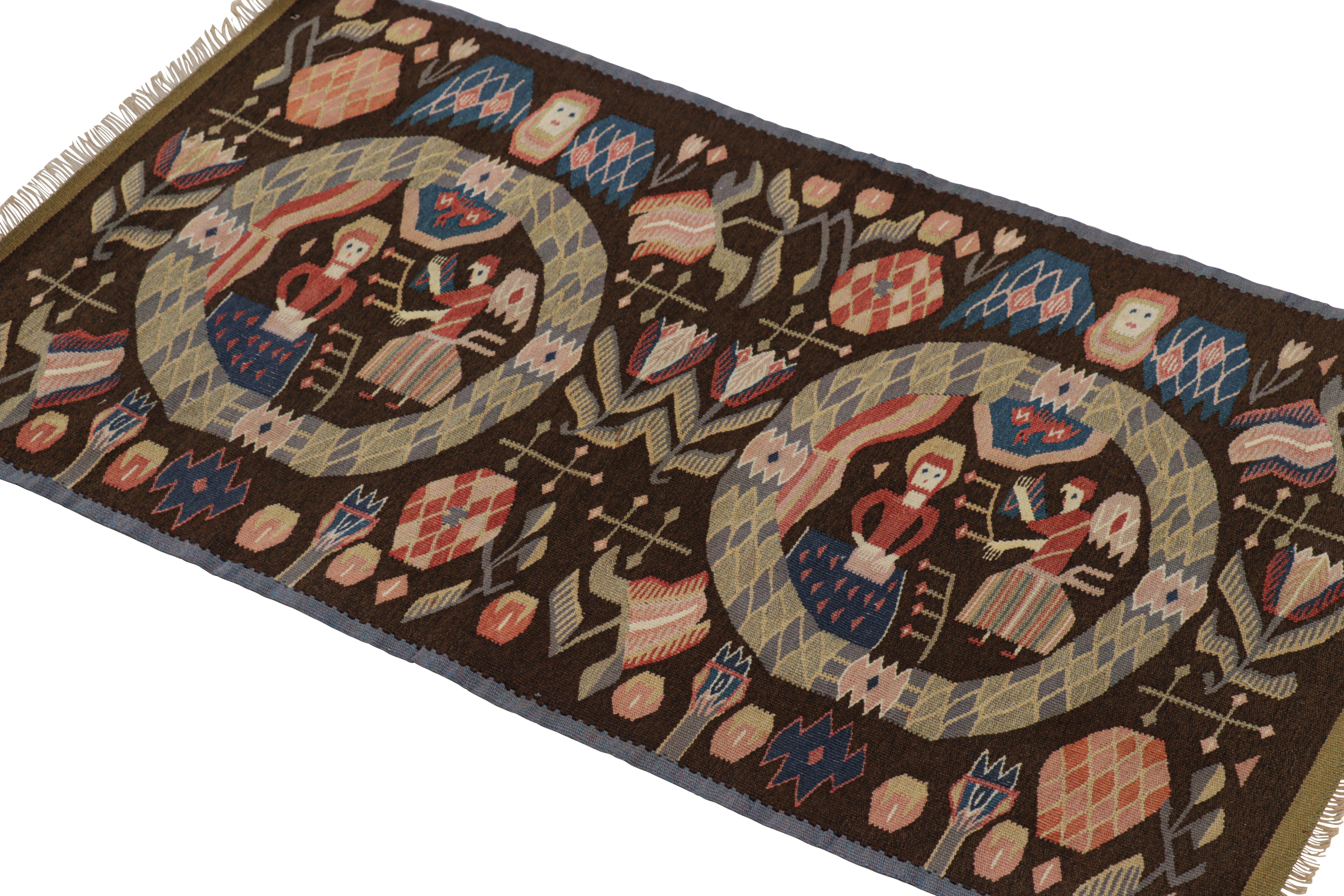 Antique Swedish Rollakan Tapestry with Pictorials and Florals, from Rug & Kilim In Good Condition For Sale In Long Island City, NY