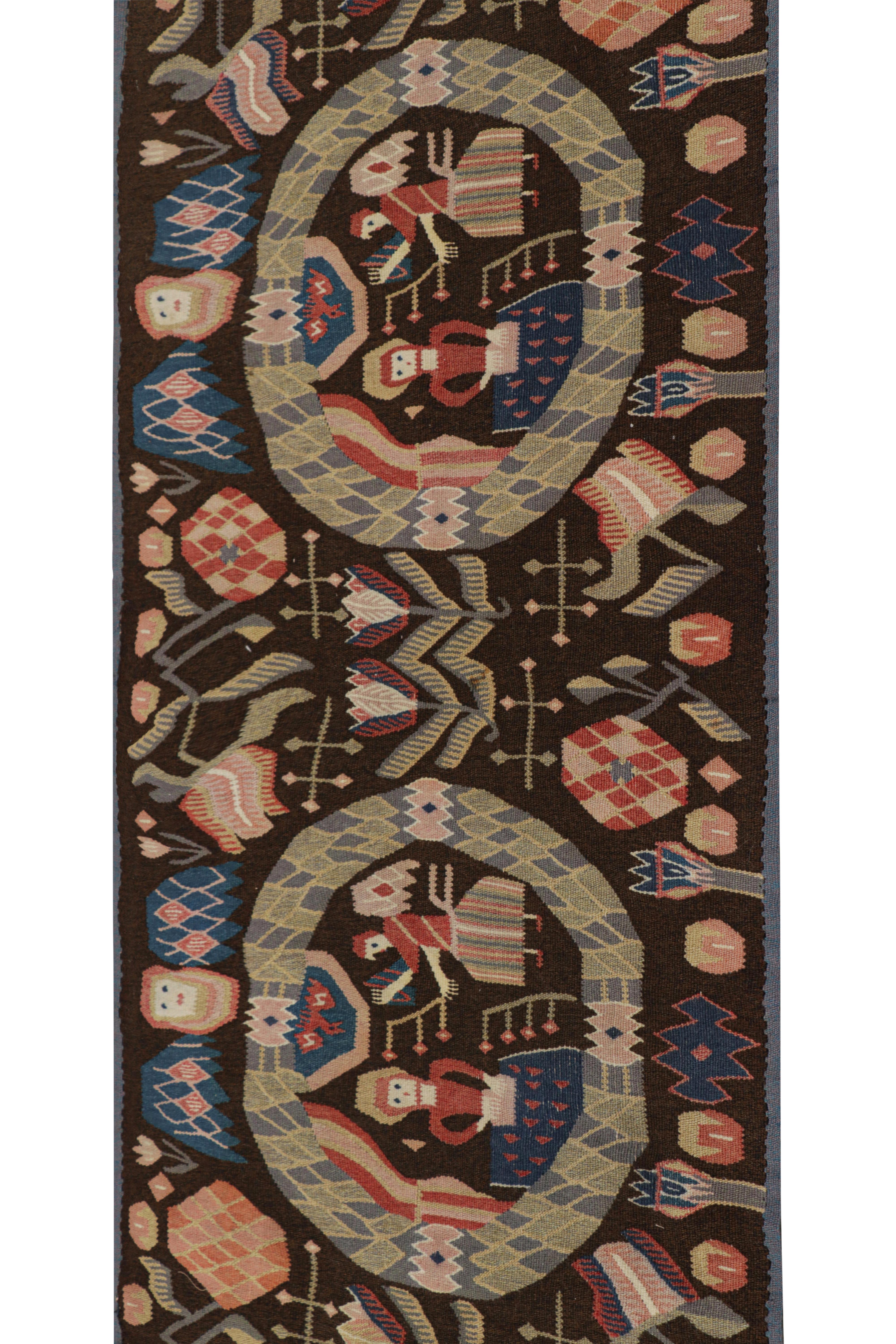 Late 19th Century Antique Swedish Rollakan Tapestry with Pictorials and Florals, from Rug & Kilim For Sale