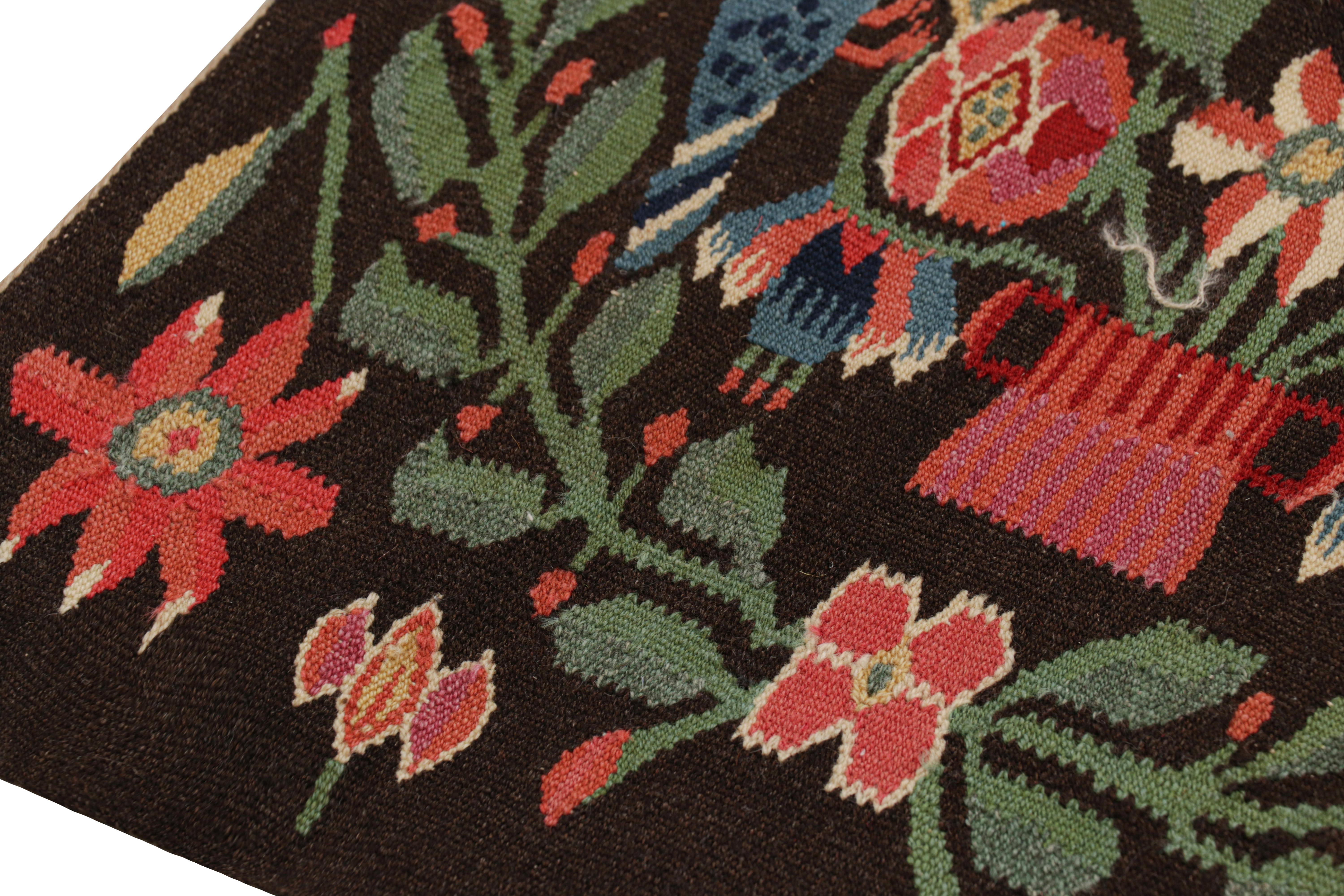 Wool Antique Swedish Rollakan Tapestry with Pictorials and Florals, from Rug & Kilim For Sale