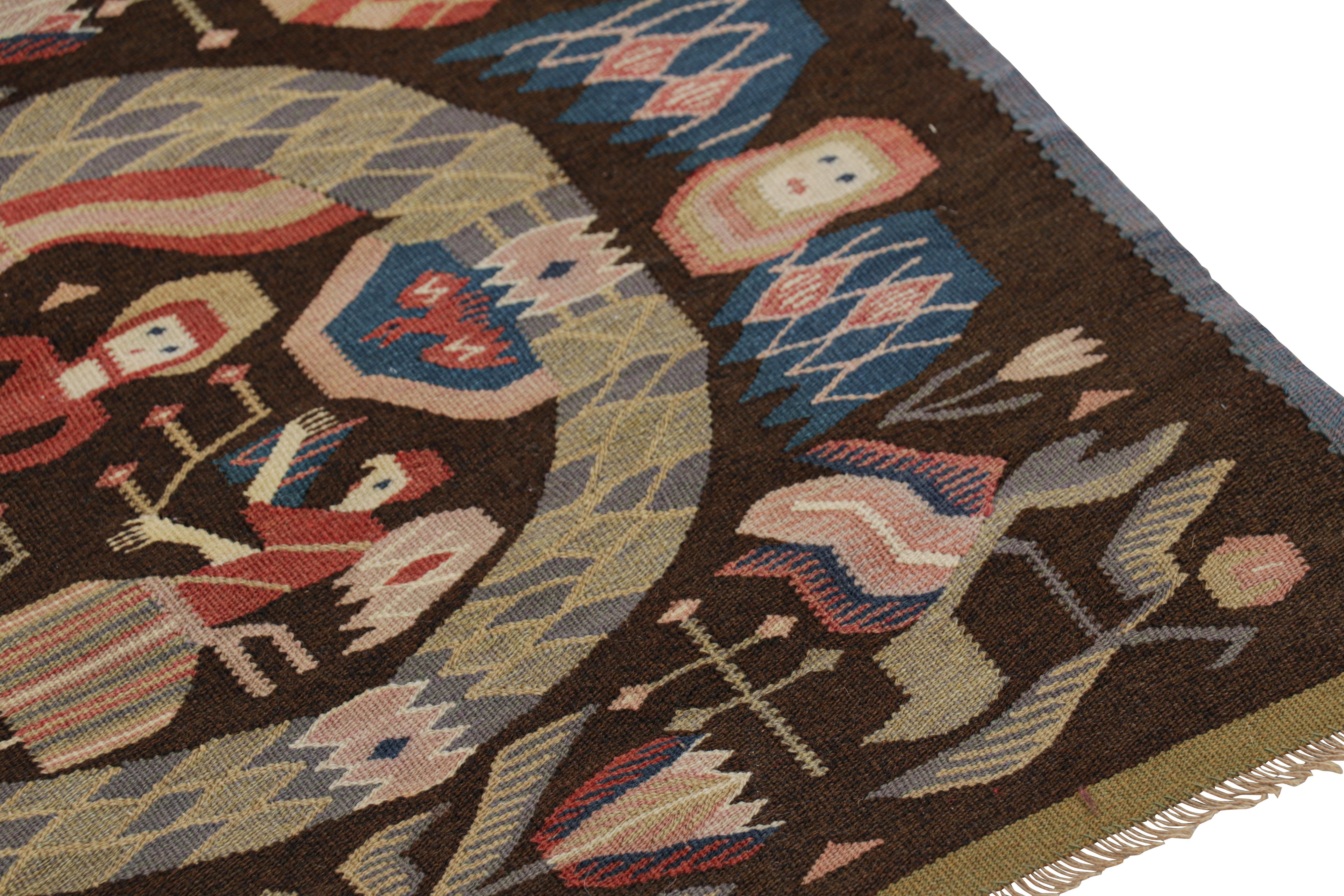 Wool Antique Swedish Rollakan Tapestry with Pictorials and Florals, from Rug & Kilim For Sale