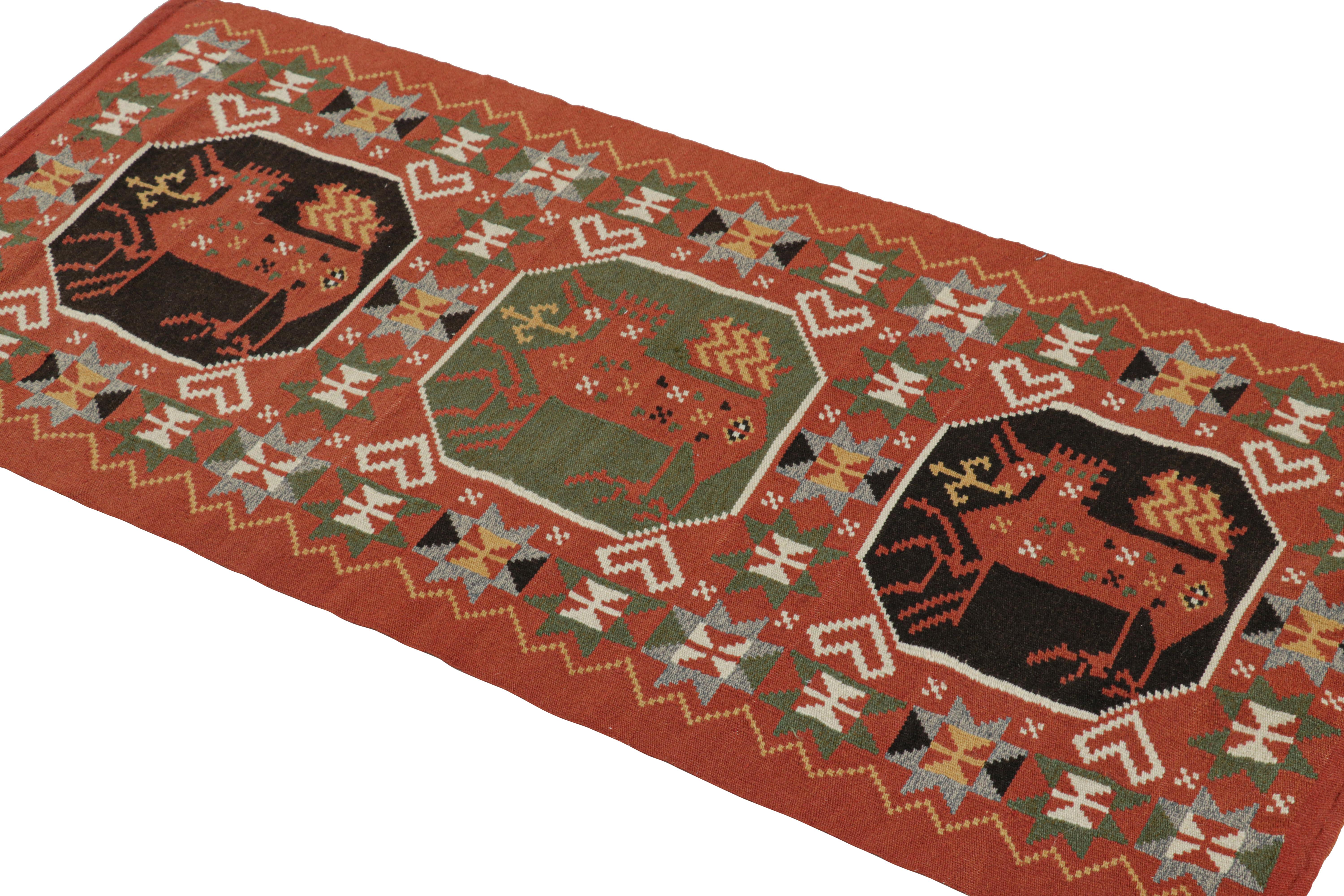 Antique Swedish Rollakan Tapestry with Pictorials & Medallions, from Rug & Kilim In Good Condition For Sale In Long Island City, NY