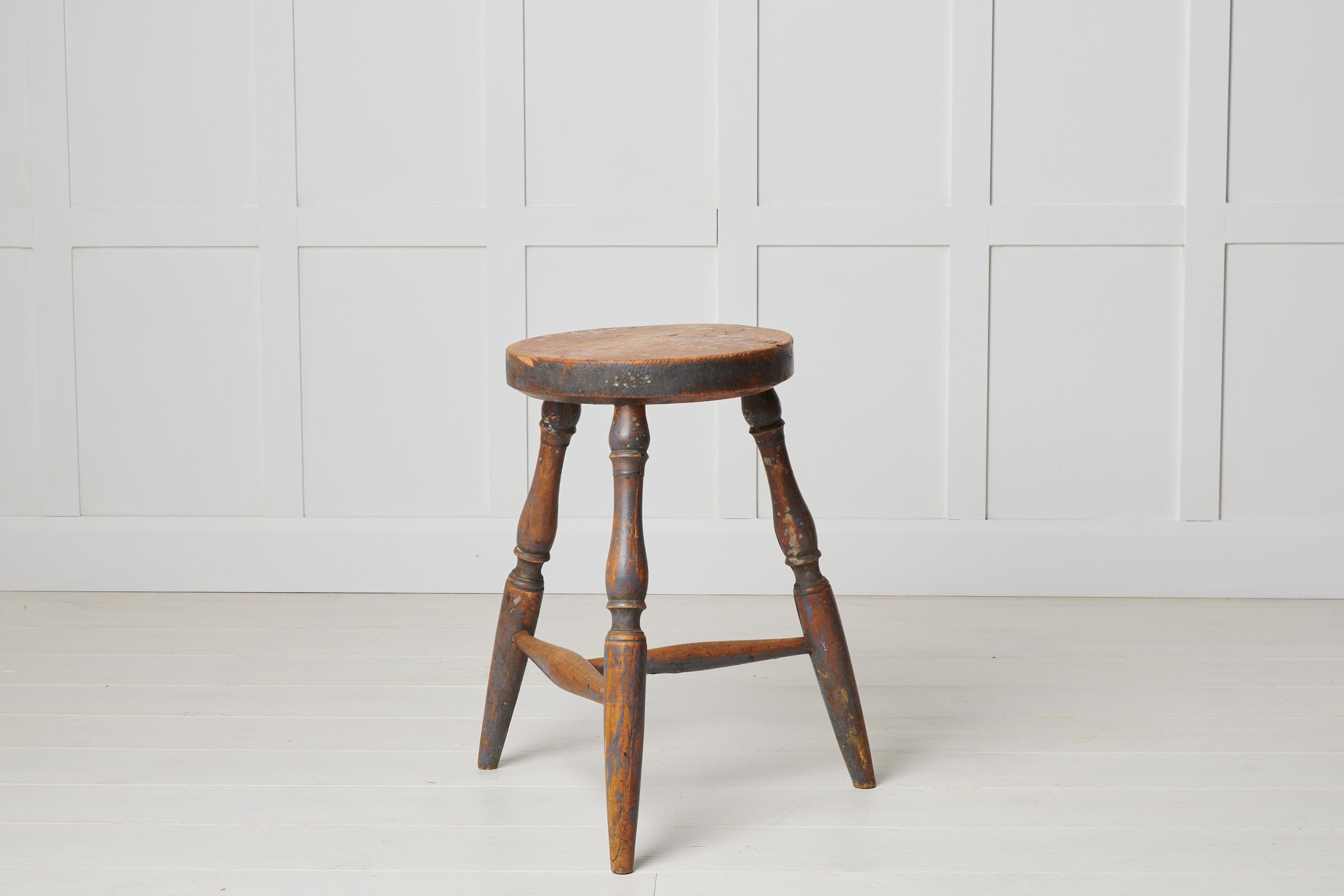 Hand-Crafted Antique Swedish Rustic Country Folk Art Stool For Sale