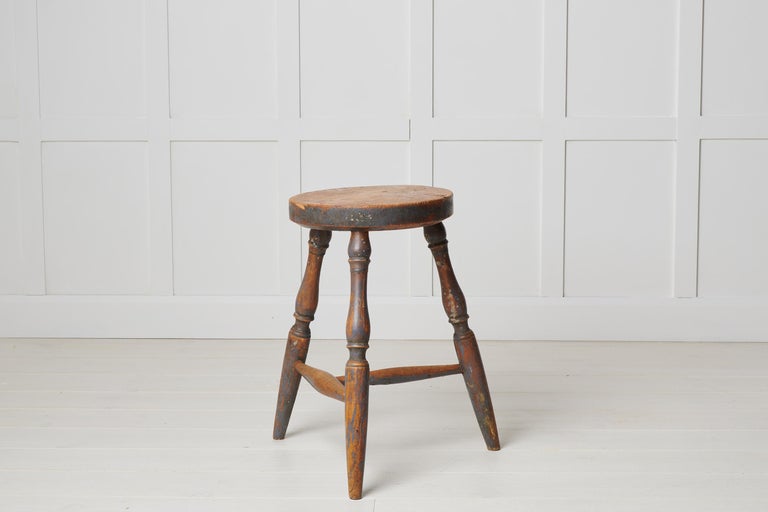 Antique Swedish Rustic Country Folk Art Stool For Sale at 1stDibs
