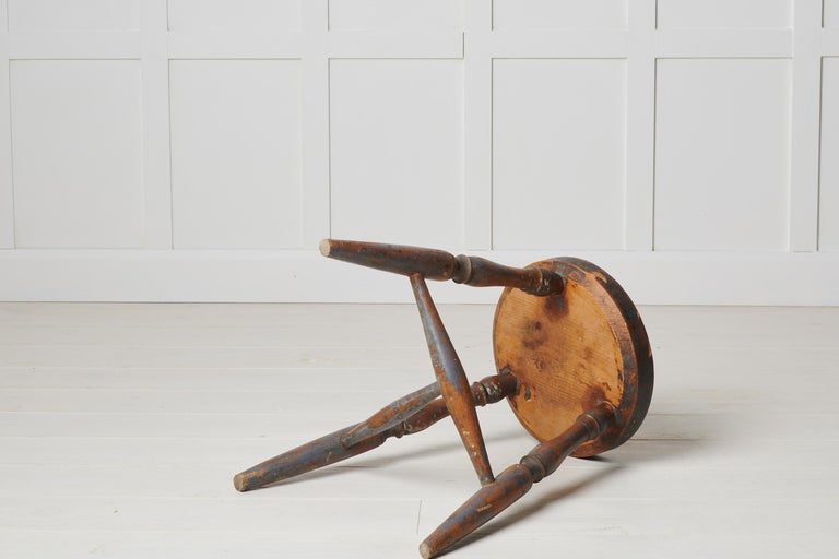Antique Swedish Rustic Country Folk Art Stool For Sale at 1stDibs