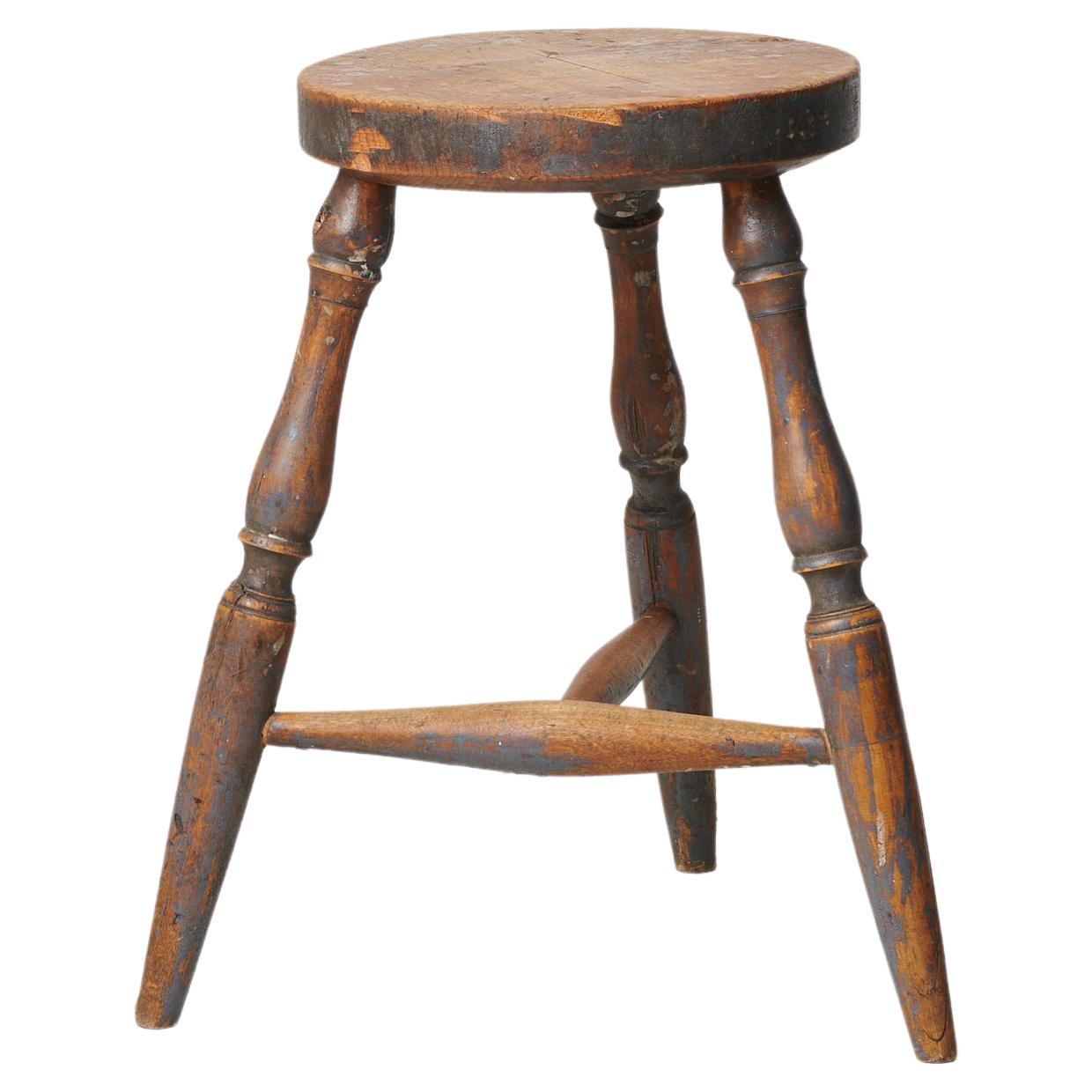 Antique Swedish Rustic Country Folk Art Stool For Sale