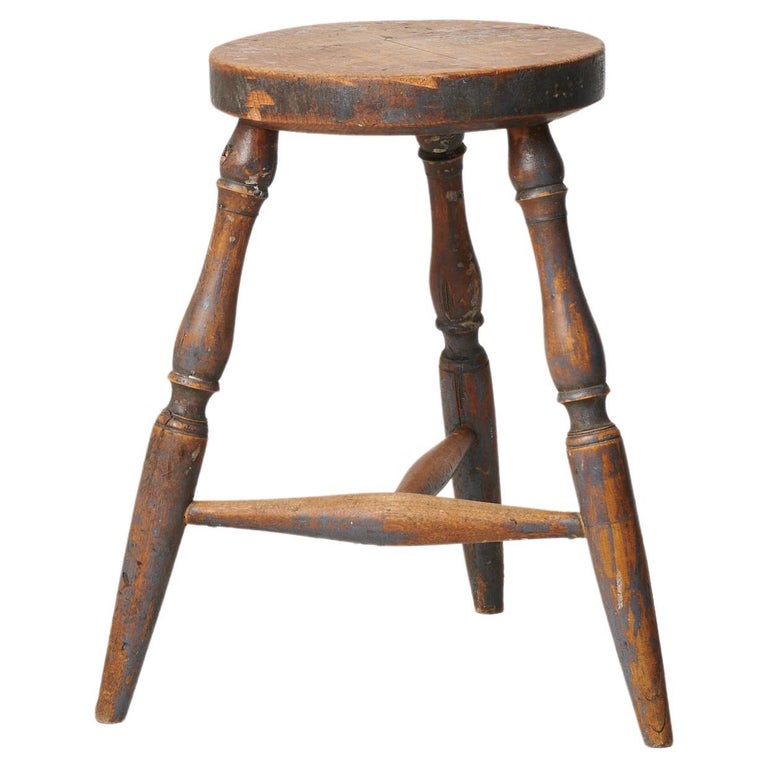 Antique Swedish Rustic Country Folk Art Stool For Sale at 1stDibs