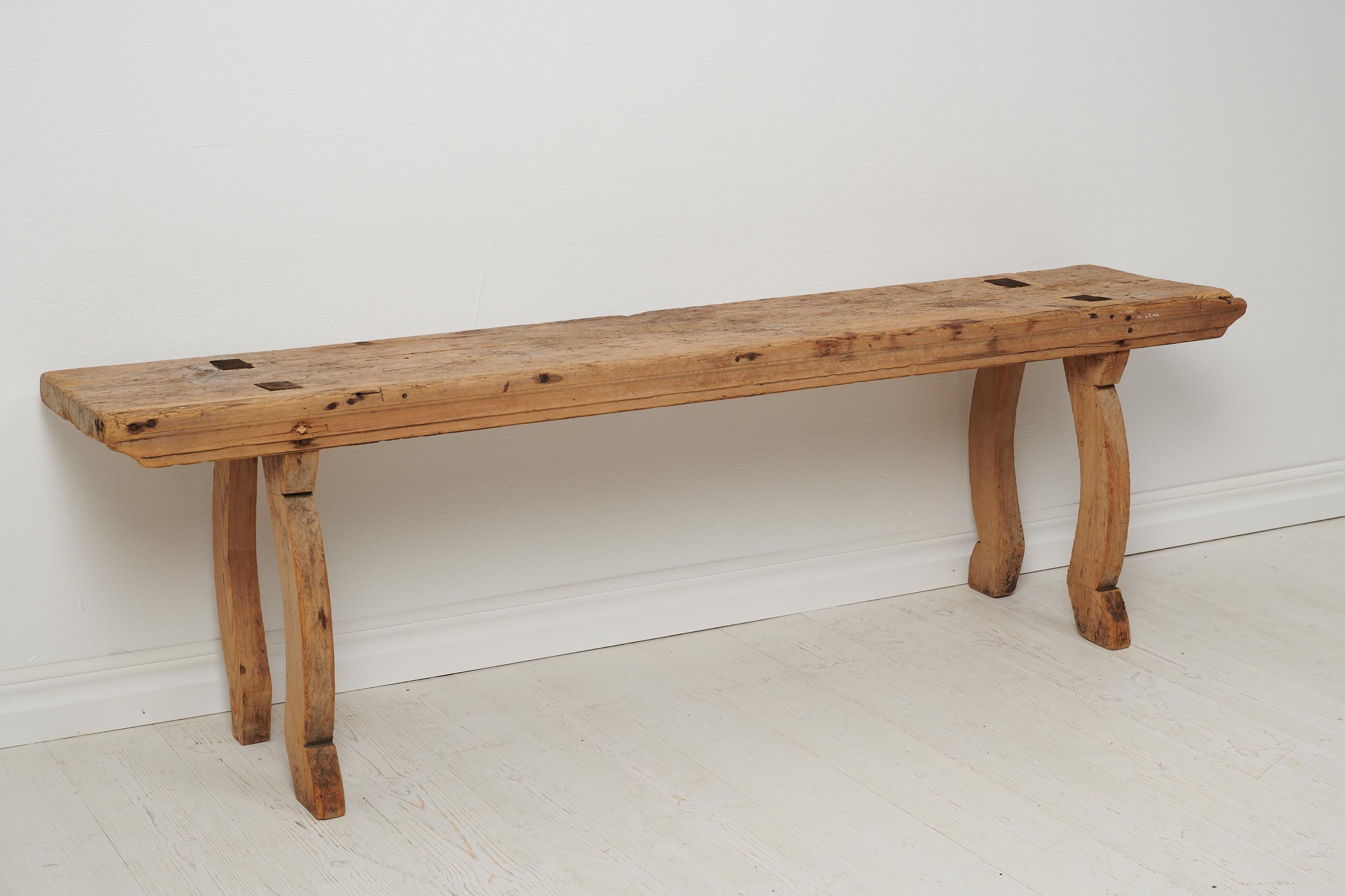 18th Century Antique Swedish Rustic Solid Pine Bench For Sale