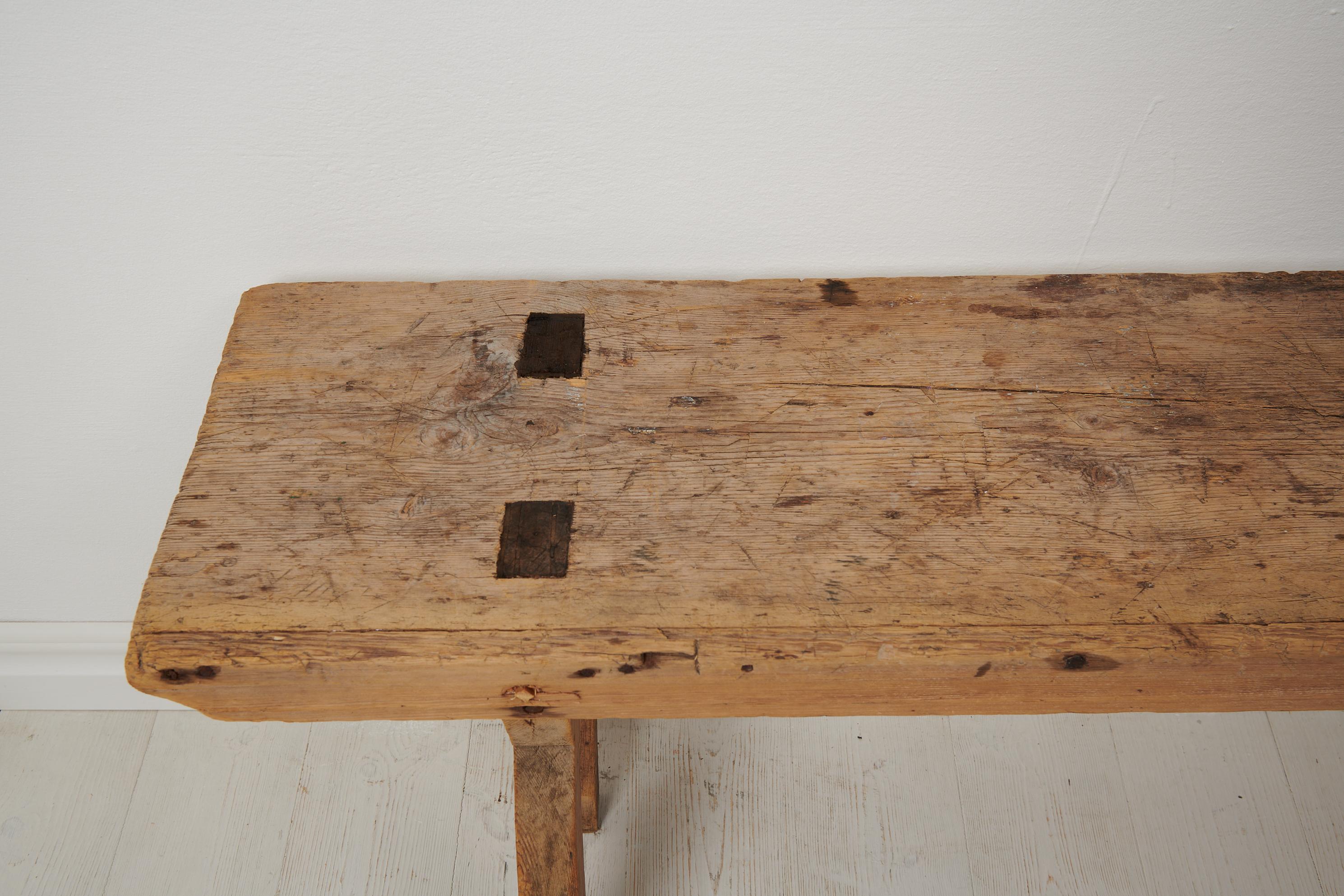 Antique Swedish Rustic Solid Pine Bench For Sale 2
