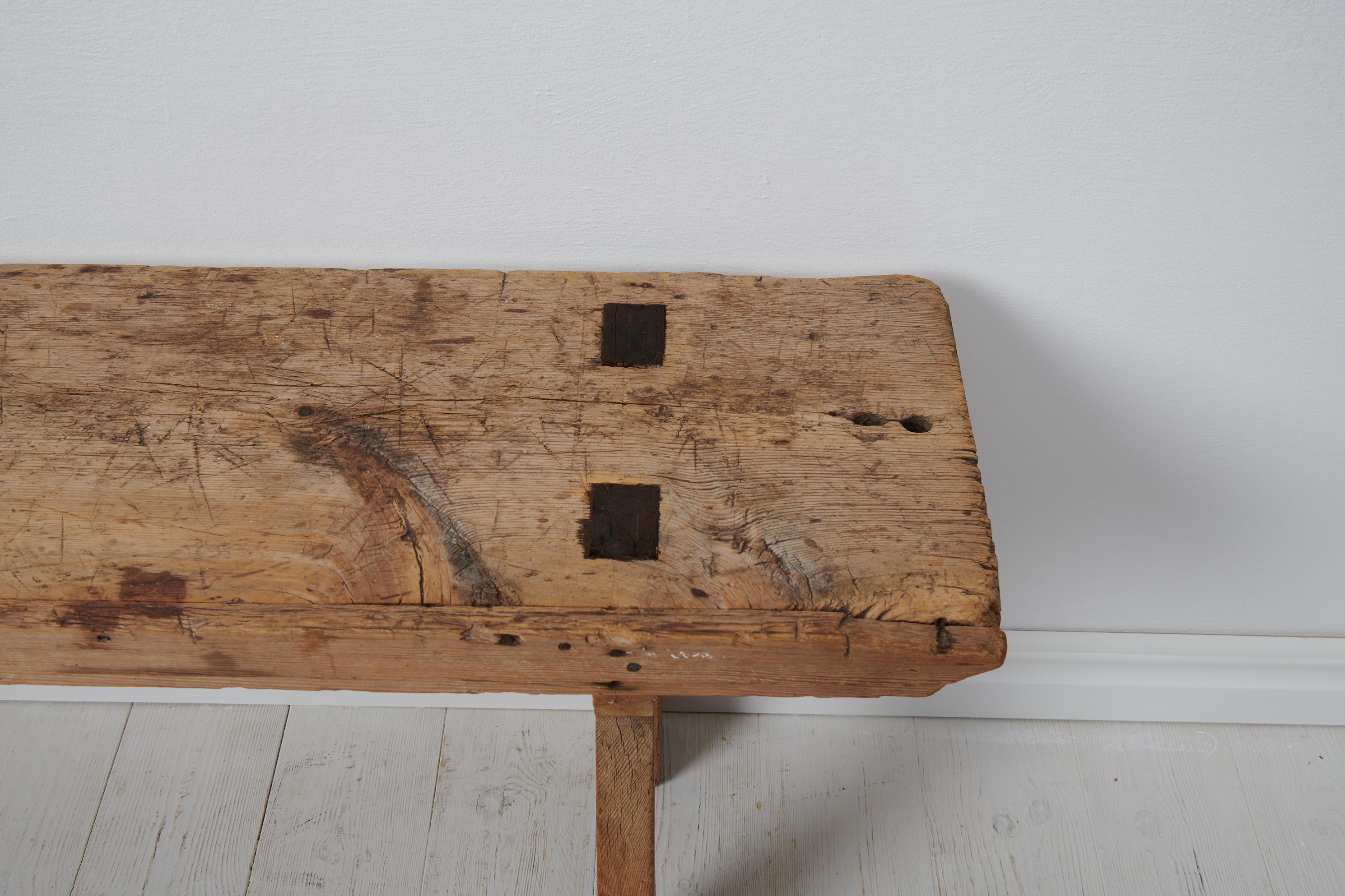 Antique Swedish Rustic Solid Pine Bench For Sale 3